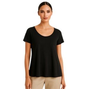 Eileen Fisher Women's Scoop-Neck T-Shirt Cap Sleeves Casual Black Size Small
